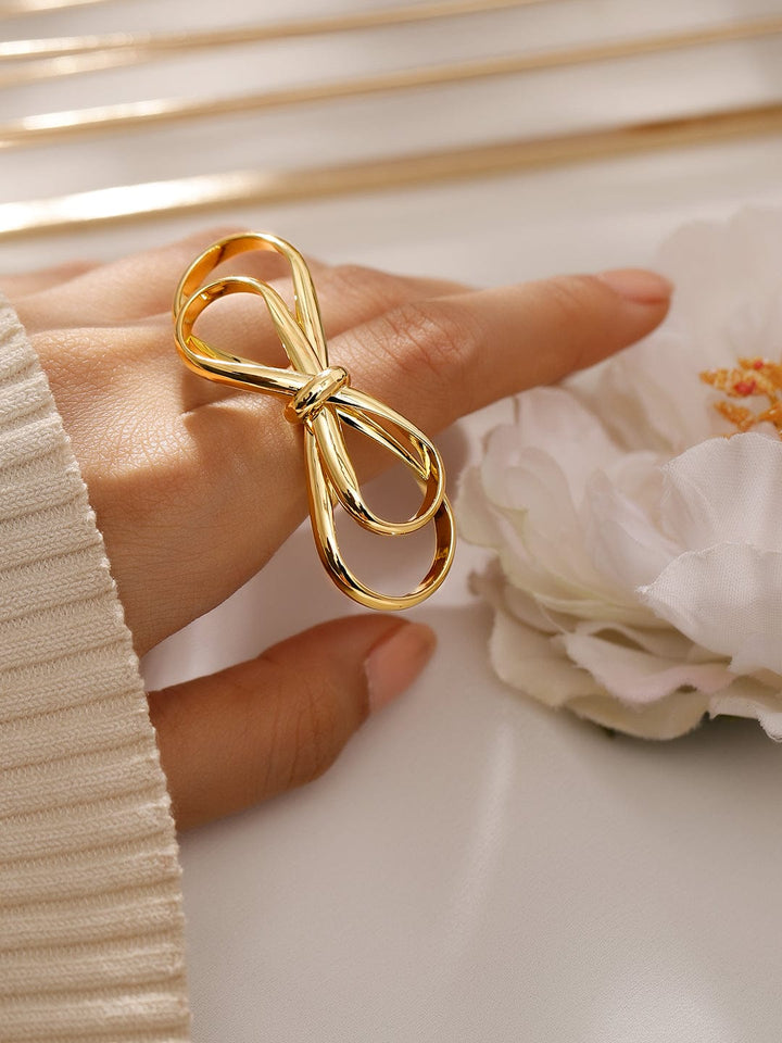 Rubans Voguish 18K Gold-Plated Adjustable Bow Knot Ring Rings