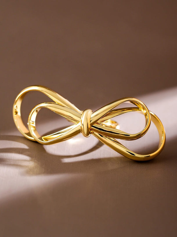 Rubans Voguish 18K Gold-Plated Adjustable Bow Knot Ring Rings
