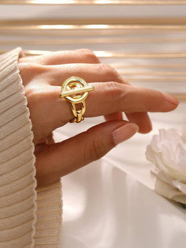 Rubans Voguish 18K Gold-Plated Adjustable Chain-Link Statement Ring Finger Ring