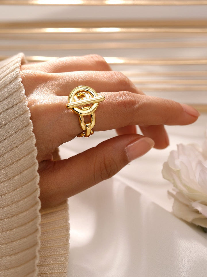 Rubans Voguish 18K Gold-Plated Adjustable Chain-Link Statement Ring Rings