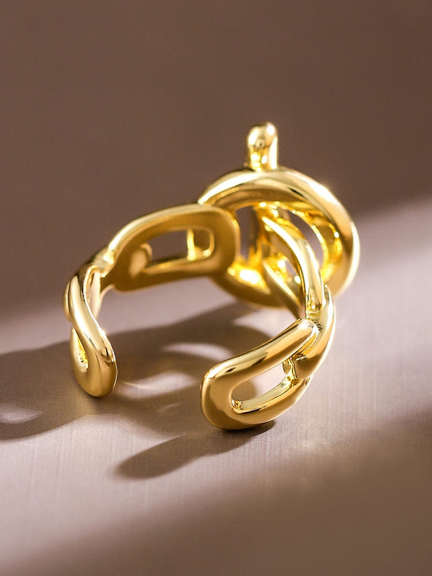 Rubans Voguish 18K Gold-Plated Adjustable Chain-Link Statement Ring Rings