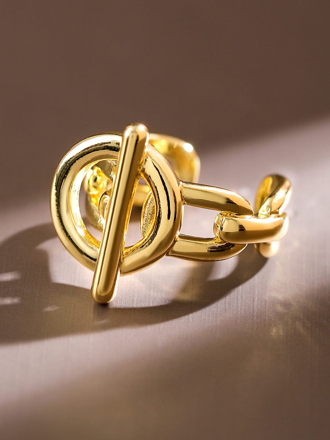 Rubans Voguish 18K Gold-Plated Adjustable Chain-Link Statement Ring Rings