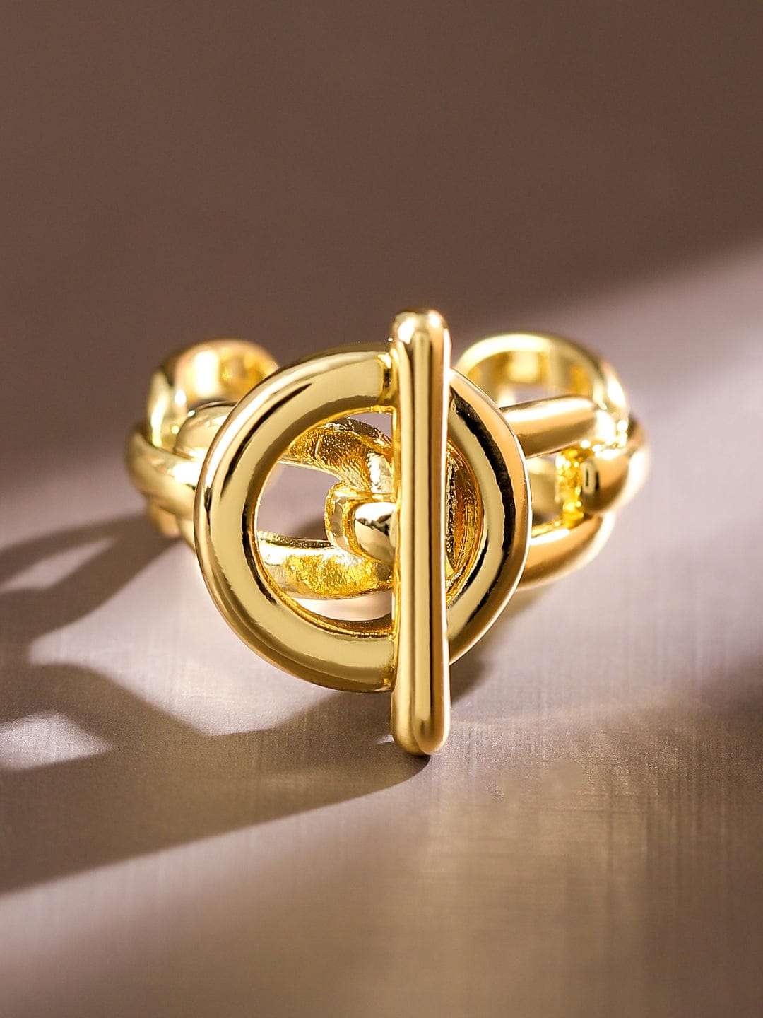 Rubans Voguish 18K Gold-Plated Adjustable Chain-Link Statement Ring Rings