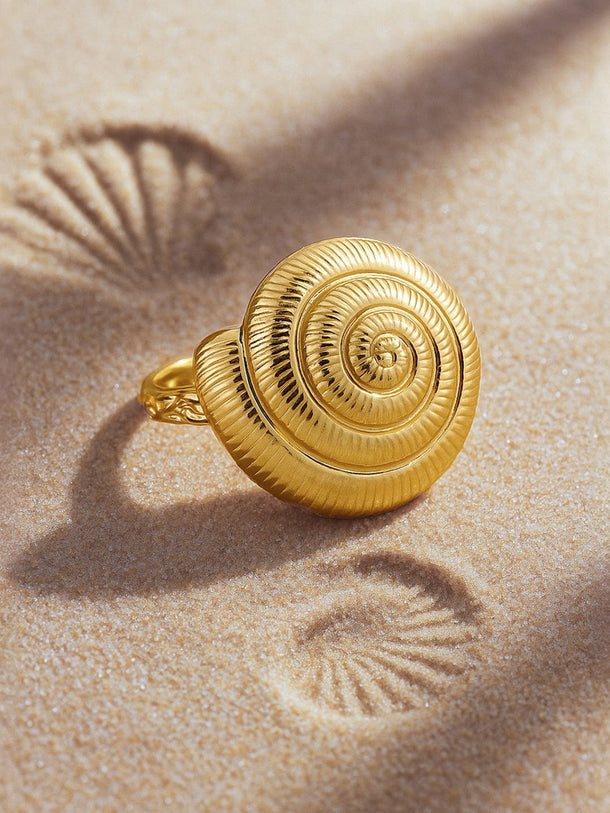 Rubans Voguish 18K Gold-Plated Adjustable Spiral Shell Motif Finger Ring Finger Ring