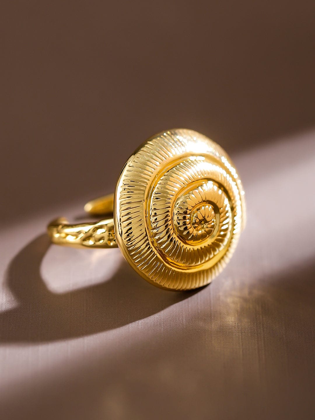 Rubans Voguish 18K Gold-Plated Adjustable Spiral Shell Motif Finger Ring Rings