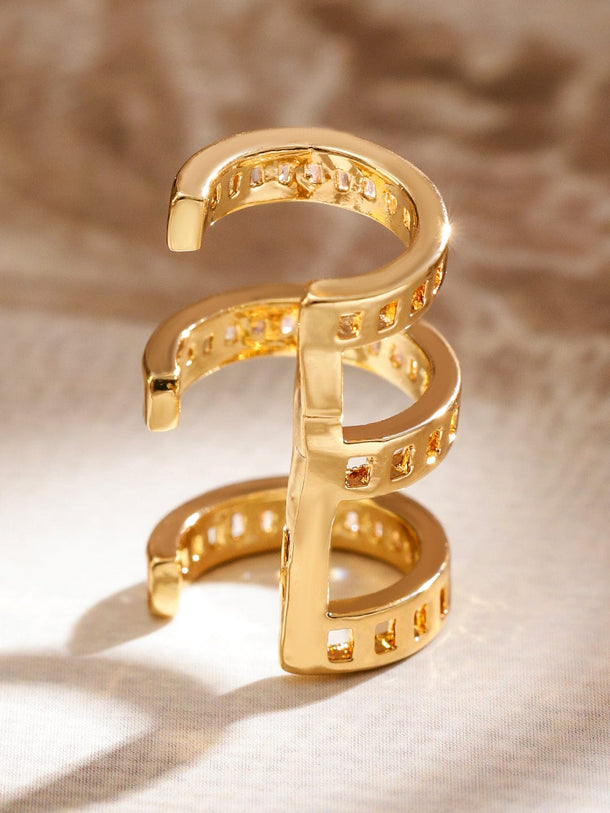 Rubans Voguish 18K Gold-Plated Baguette Zirconia Studded Triple-Layer Statement Ear Cuff Earring â€“ 1 Piece Pack Earrings