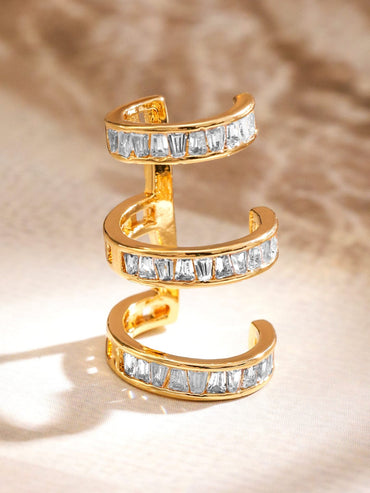 Rubans Voguish 18K Gold-Plated Baguette Zirconia Studded Triple-Layer Statement Ear Cuff Earring â€“ 1 Piece Pack Earrings