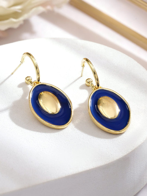 Rubans Voguish 18K Gold plated Blue Enamel Detailed Evil Eye Drop Earrings Earrings