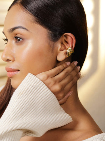 Rubans Voguish 18K Gold-Plated Bold Abstract Design Openable Ear Cuff Earring â€“ 1 Piece Pack Earrings