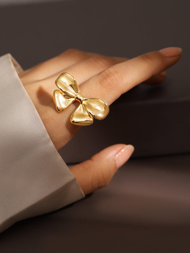 Rubans Voguish 18K Gold-Plated Bow Design Openable Adjustable Statement Ring Rings