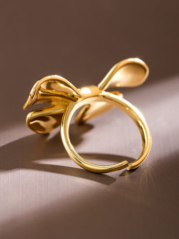 Rubans Voguish 18K Gold-Plated Bow Design Openable Adjustable Statement Ring Rings