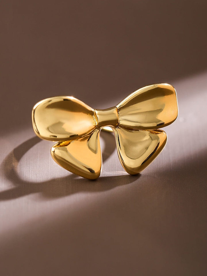 Rubans Voguish 18K Gold-Plated Bow Design Openable Adjustable Statement Ring Rings