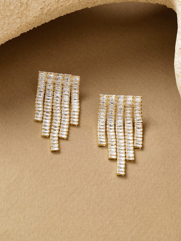 Rubans Voguish 18K Gold-Plated Brass Clear Crystal AD Stones Tassel Dangler Earrings Earrings