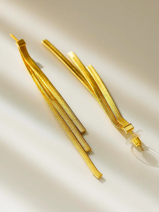 Rubans Voguish 18K Gold-Plated Brass Sleek Long Tassel Earrings in Multi-Strand Design Earrings