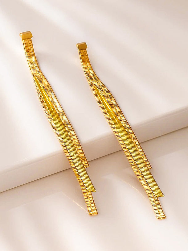 Rubans Voguish 18K Gold-Plated Brass Sleek Long Tassel Earrings in Multi-Strand Design Earrings