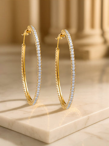 Rubans Voguish 18K Gold-Plated Brass Statement Round Big Hoop Earrings with Cubic Zirconia Detailing Hoop Earrings