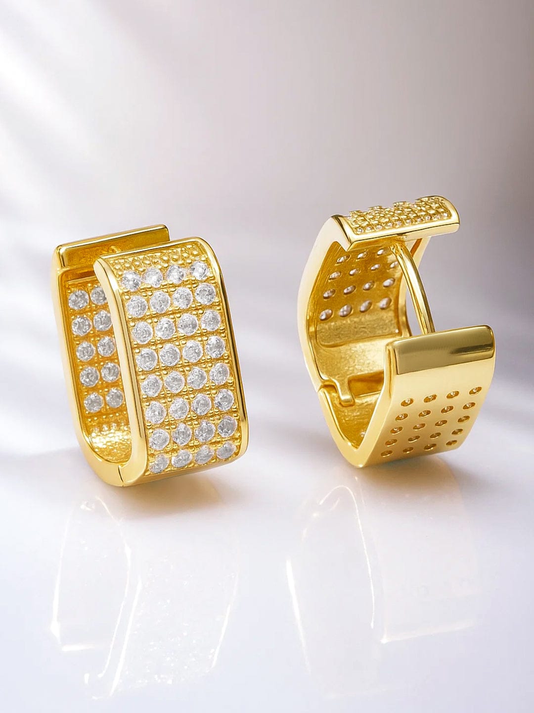 Rubans Voguish 18K Gold Plated Brass Wide Statement Hoop Earrings with Cubic Zirconia Detailing Earrings