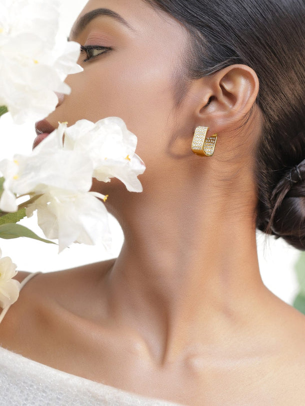 Rubans Voguish 18K Gold Plated Brass Wide Statement Hoop Earrings with Cubic Zirconia Detailing Earrings