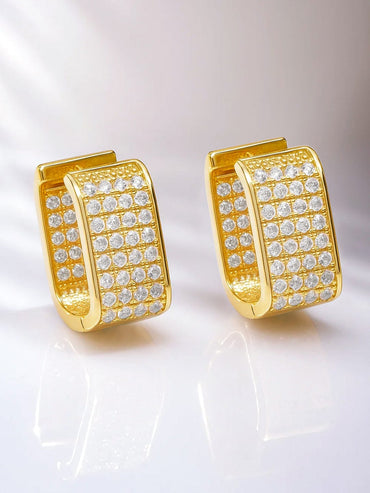 Rubans Voguish 18K Gold Plated Brass Wide Statement Hoop Earrings with Cubic Zirconia Detailing Earrings