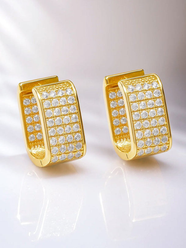 Rubans Voguish 18K Gold Plated Brass Wide Statement Hoop Earrings with Cubic Zirconia Detailing Earrings