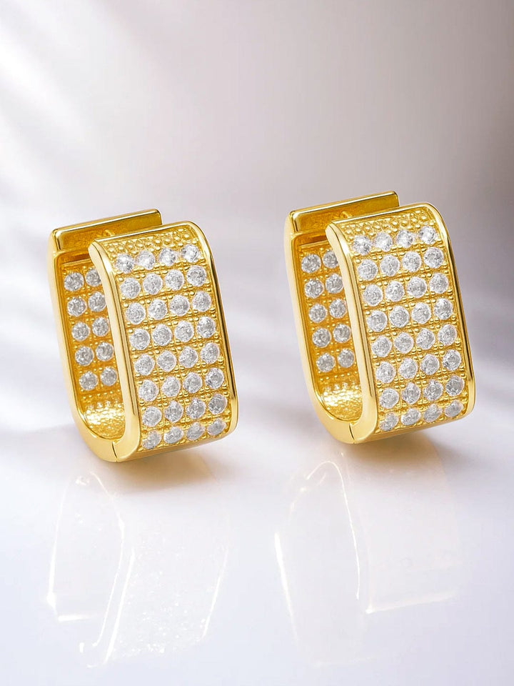 Rubans Voguish 18K Gold Plated Brass Wide Statement Hoop Earrings with Cubic Zirconia Detailing Earrings