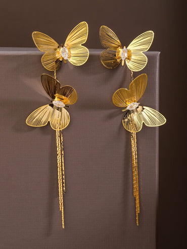 Rubans Voguish 18K Gold-Plated Butterfly Design Long Tassel Statement Earrings Earrings