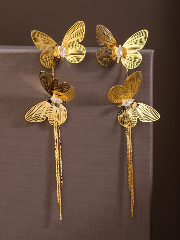 Rubans Voguish 18K Gold-Plated Butterfly Design Long Tassel Statement Earrings Earrings