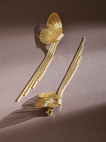 Rubans Voguish 18K Gold-Plated Butterfly Design Long Tassel Statement Earrings Earrings