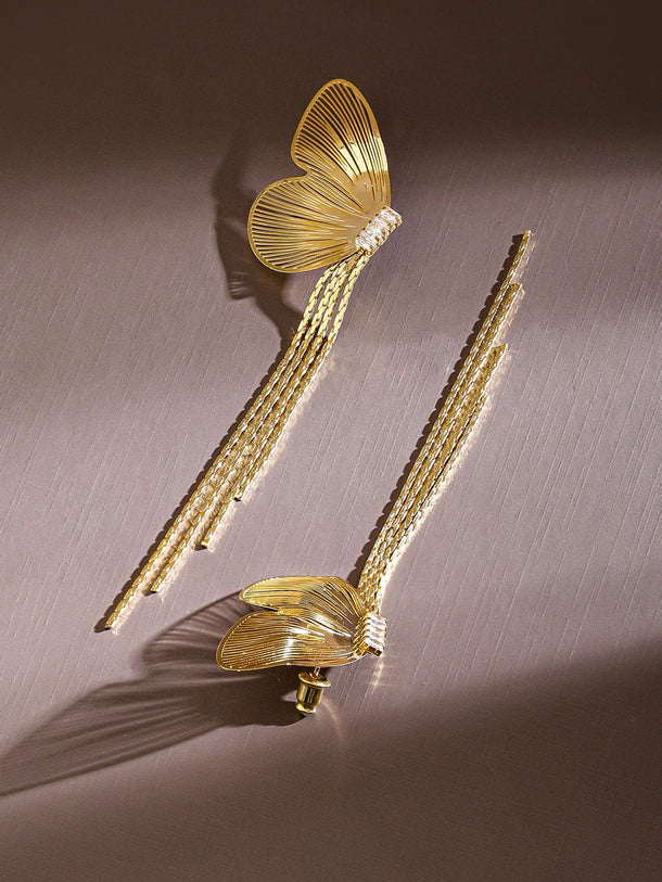 Rubans Voguish 18K Gold-Plated Butterfly Design Long Tassel Statement Earrings Earrings