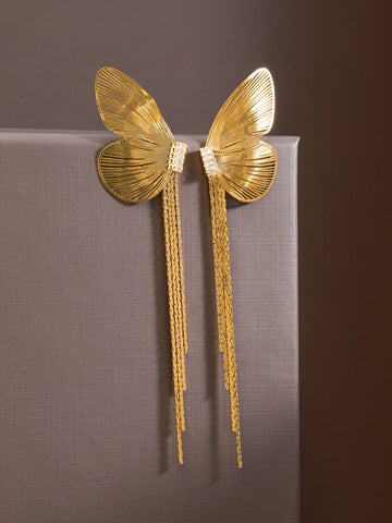 Rubans Voguish 18K Gold-Plated Butterfly Design Long Tassel Statement Earrings Earrings