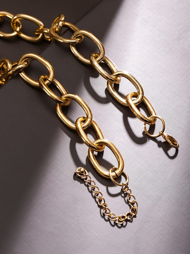 Rubans Voguish 18K Gold-Plated Chunky Chain Necklace with Blue Sapphire & Zirconia Heart Pendant Necklace & Chains