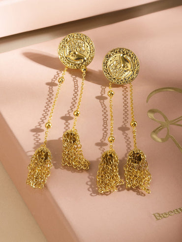 Rubans Voguish 18K Gold-Plated Coin Motif Chain Tassel Drop Earrings â€“ Regal Elegance Earrings