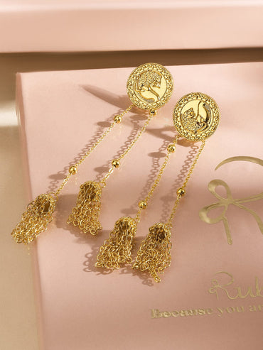 Rubans Voguish 18K Gold-Plated Coin Motif Chain Tassel Drop Earrings â€“ Regal Elegance Earrings