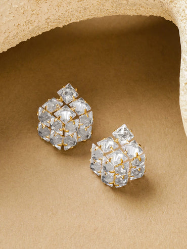 Rubans Voguish 18K Gold Plated Crystal Cubic Zirconia Cluster Stud Earrings Earrings