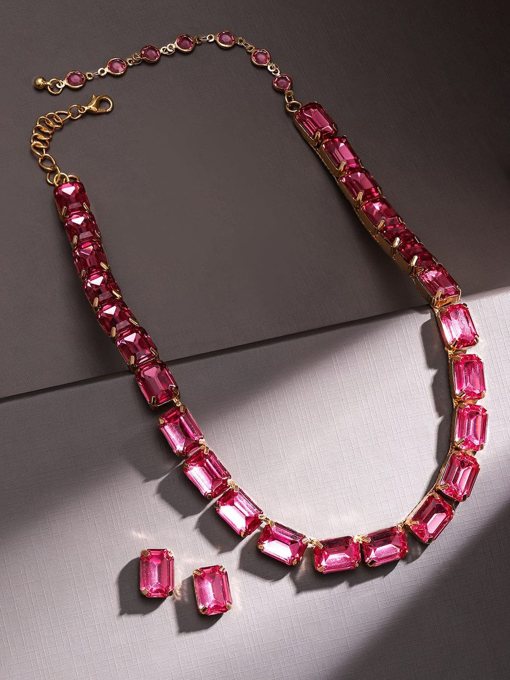 Rubans Voguish 18K Gold-Plated Crystal Pink Cubic Zirconia Studded Statement Necklace Set Jewellery Set