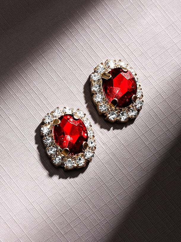 Rubans Voguish 18K Gold-Plated Crystal Ruby & CubicZirconia Studded Statement Necklace Set Jewellery Set