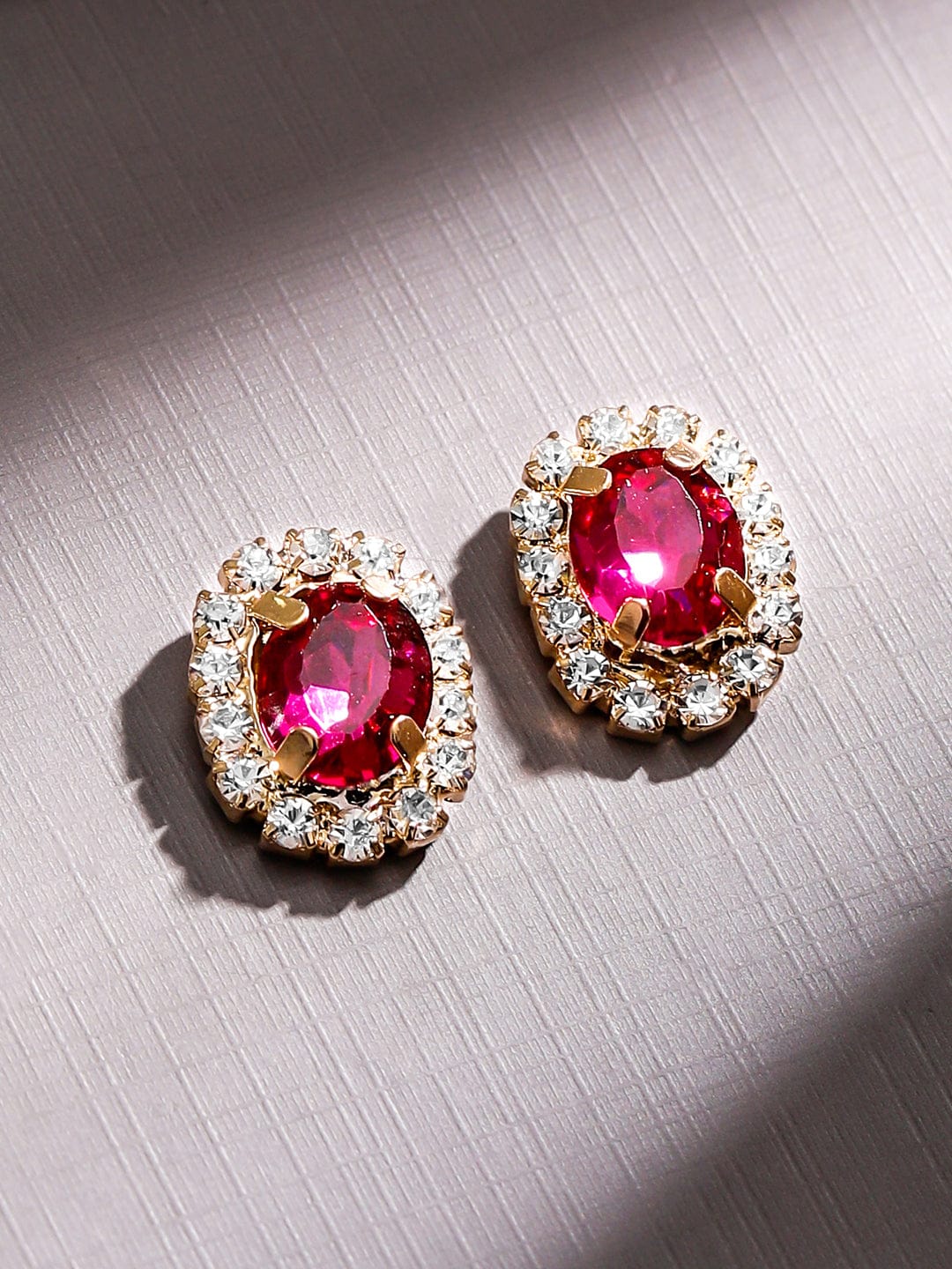 Rubans Voguish 18K Gold-Plated Crystal Ruby Pink & Peach Cubic Zirconia Necklace Set Jewellery Set