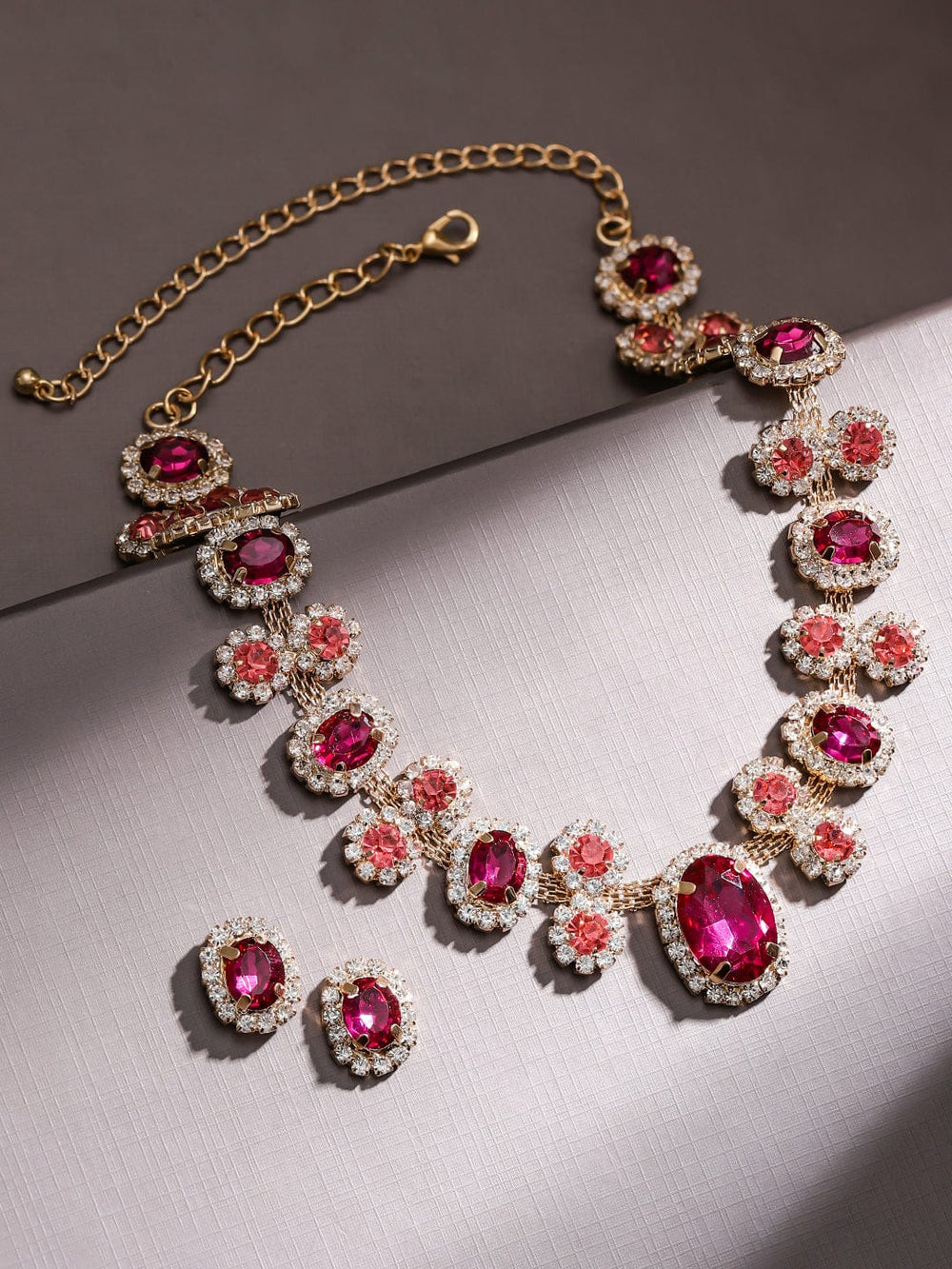 Rubans Voguish 18K Gold-Plated Crystal Ruby Pink & Peach Cubic Zirconia Necklace Set Jewellery Set