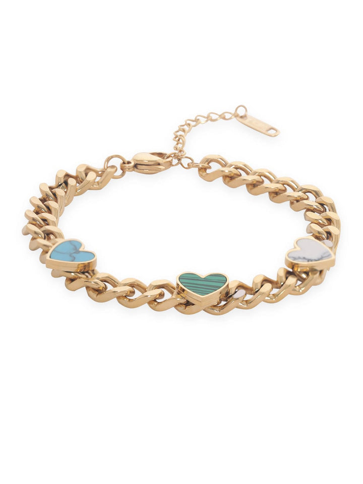 Rubans Voguish 18K Gold plated Cuban chain shell studded heart motif bracelet Bangles & Bracelets