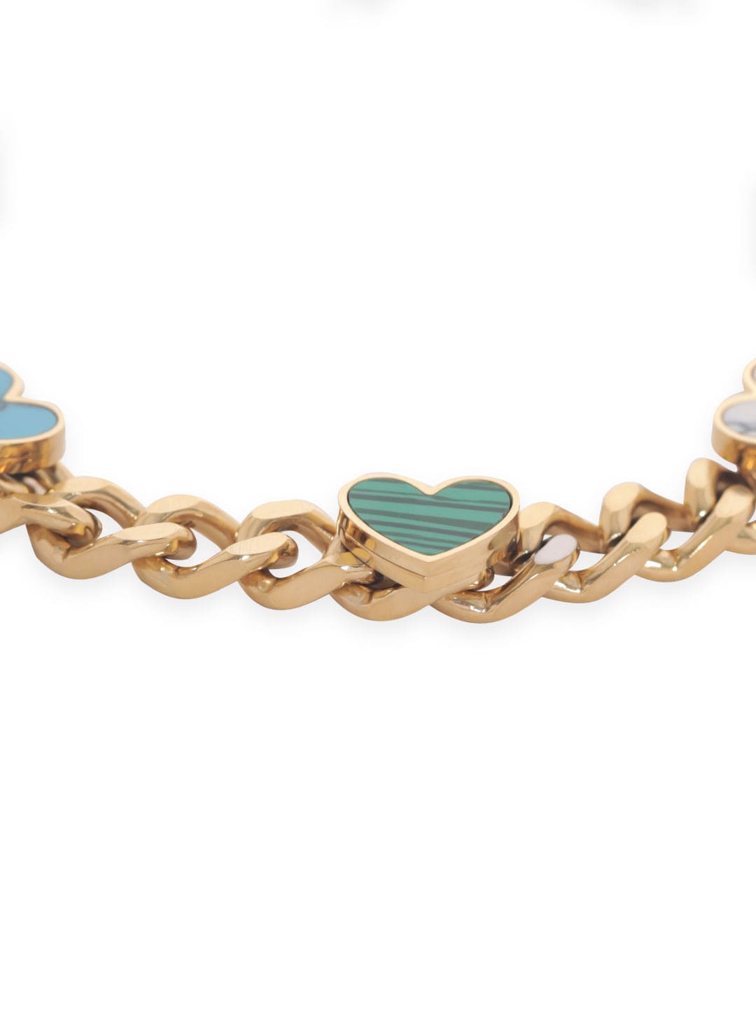 Rubans Voguish 18K Gold plated Cuban chain shell studded heart motif bracelet Bangles & Bracelets