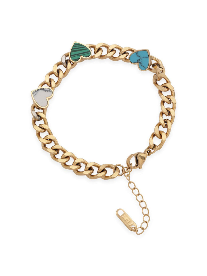 Rubans Voguish 18K Gold plated Cuban chain shell studded heart motif bracelet Bangles & Bracelets