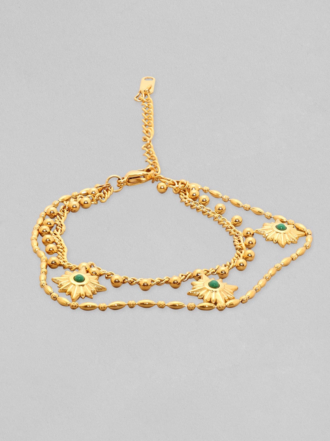 Rubans Voguish 18K Gold Plated Cuban Chain Zircons Stone Studded With Charms Bracelet Bangles & Bracelets