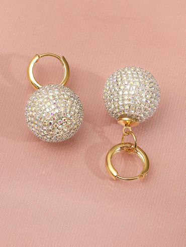 Rubans Voguish 18K Gold Plated Cubic Zirconia Hoop Earrings with Statement Ball Drops Earrings