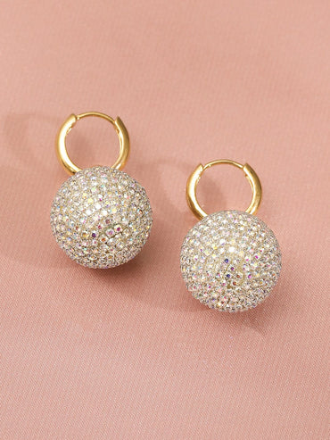 Rubans Voguish 18K Gold Plated Cubic Zirconia Hoop Earrings with Statement Ball Drops Earrings