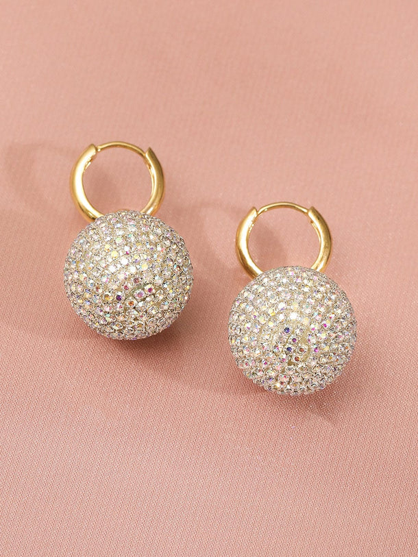Rubans Voguish 18K Gold Plated Cubic Zirconia Hoop Earrings with Statement Ball Drops Earrings