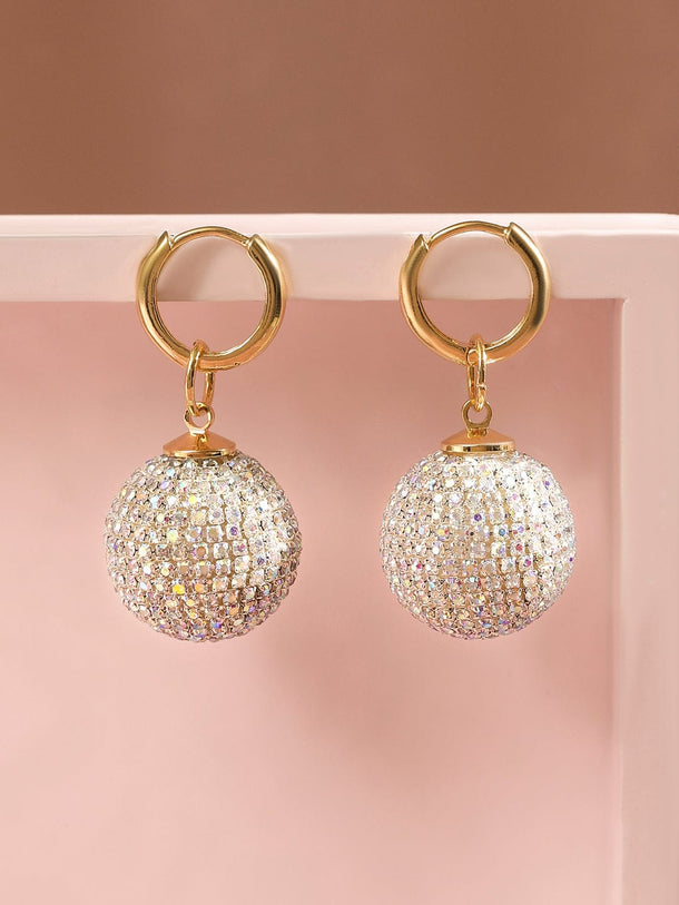 Rubans Voguish 18K Gold Plated Cubic Zirconia Hoop Earrings with Statement Ball Drops Earrings