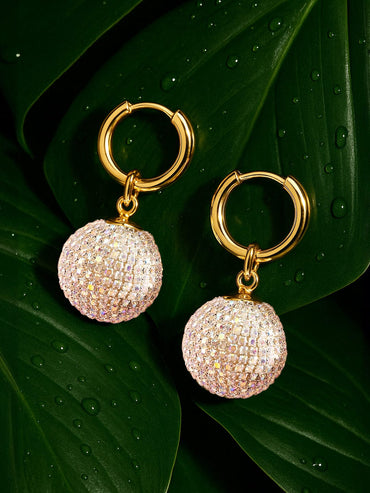 Rubans Voguish 18K Gold Plated Cubic Zirconia Hoop Earrings with Statement Ball Drops Hoop Earrings