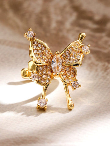 Rubans Voguish 18K Gold Plated Cubic Zirconia Studded Butterfly Design Statement Ear Cuff Ear Cuff Earrings