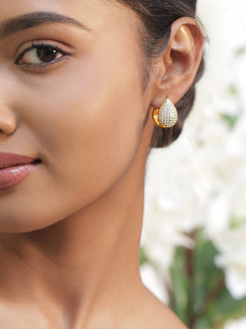 Rubans Voguish 18K Gold-Plated Cubic Zirconia Studded Classic Teardrop Stud Earrings Earrings