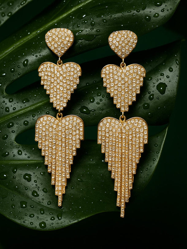 Rubans Voguish 18K Gold-Plated Cubic Zirconia Studded Heart-Shape Waterfall Shoulder Duster Earring Earrings